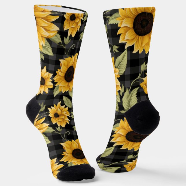 Gingham Sunflowers Pattern Socks (Angled)