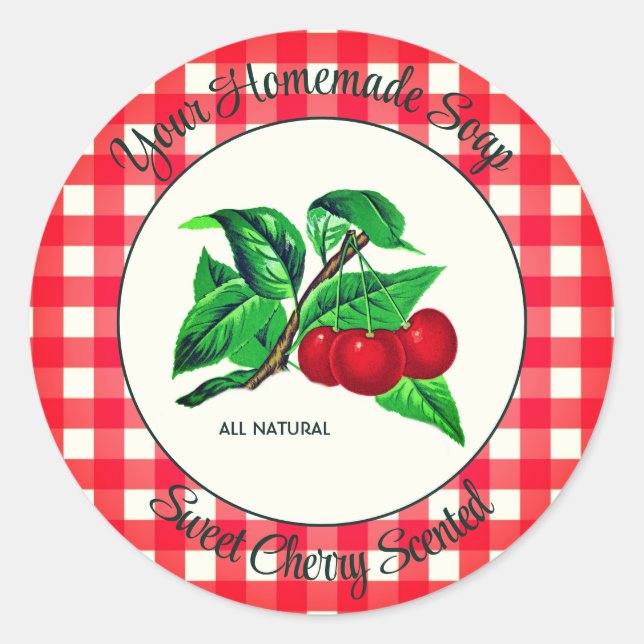 Gingham Sweet Cherry Handmade Soap Label  (Front)