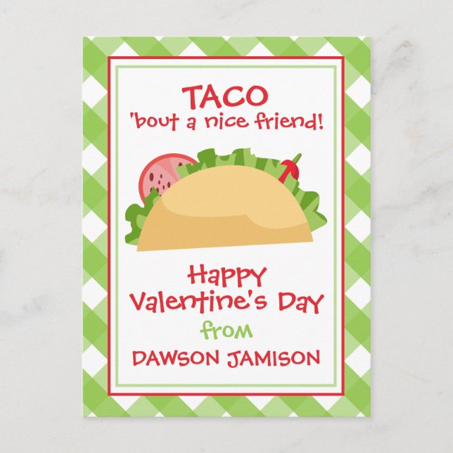 Gingham Taco Personalized Valentine's Cards (Front)