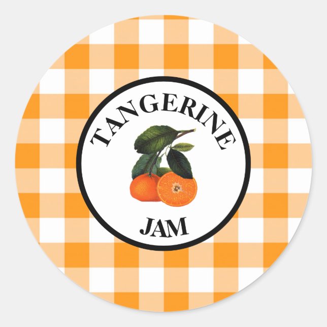 Gingham Tangerine Jam Classic Round Sticker (Front)