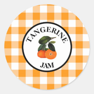 Gingham Tangerine Jam Classic Round Sticker