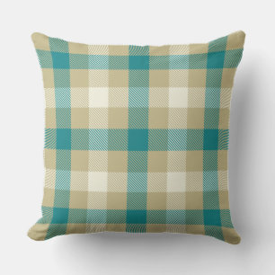 Gingham tartan plaid blue and beige country style  throw pillow