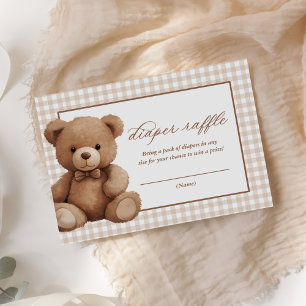 Gingham Teddy Bear Baby Shower Diaper Raffle Enclosure Card