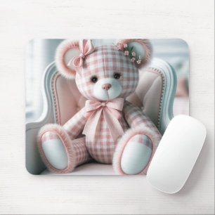 Gingham Teddy Bear On a Chair Mouse Pad