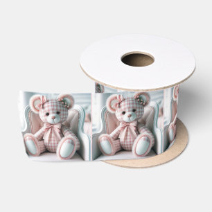 Gingham Teddy Bear On a Chair Satin Ribbon