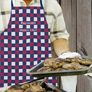 Gingham Terrazzo-Patriotic - Red Blue White Stars Apron