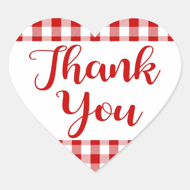 Gingham Thank You Red And White Check Plaid Heart Sticker (Front)