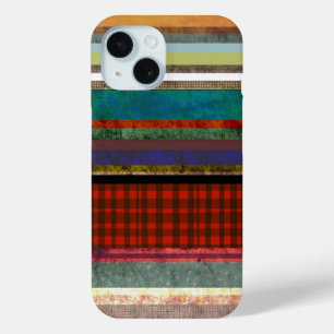 Gingham trend Grungy striped art iPhone 15 Case