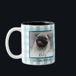 Gingham Two Photo Pet Name Custom Two-Tone Coffee Mug<br><div class="desc">Best Friends Forever with two photo option. The love of a pet is something to treasure. Remember your loved one with this memorial mug. All text is adjustable. Sweet little hand drawn hearts on the corners of pet photo. A small white gradient area is at the bottom of the front...</div>
