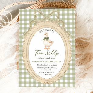 Gingham Two Silly Goose 2nd Birthday Invitation