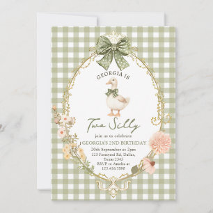 Gingham Two Silly Goose 2nd Birthday Invitation