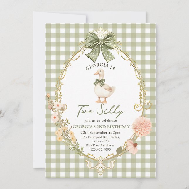 Gingham Two Silly Goose 2nd Birthday Invitation (Devant)