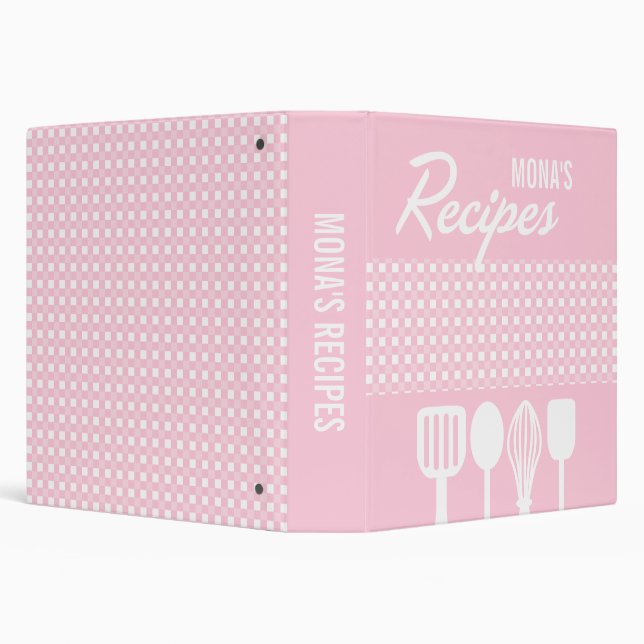 Gingham & Utensils Recipe (Pink) Binder (Background)