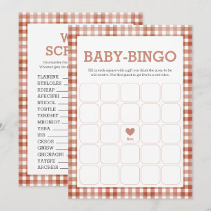 Gingham Watercolor Baby Shower Game Card