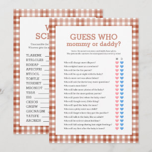 Gingham Watercolor Baby Shower Games Card