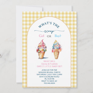 Gingham Watercolor Pastel Ice Cream Gender Reveal  Invitation