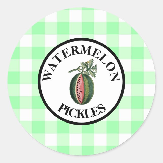 Gingham Watermelon Pickles Classic Round Sticker (Front)