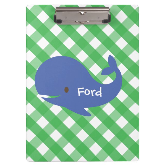 Gingham Whale Personalized Clipboard (Front)