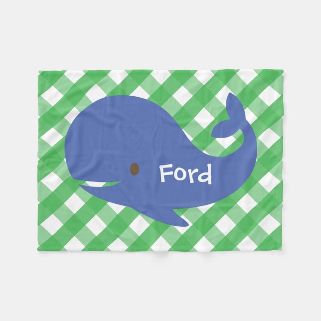 Gingham Whale Personalized Fleece Blanket (Front (Horizontal))