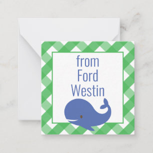 Gingham Whale Personalized Gift Enclosure Cards