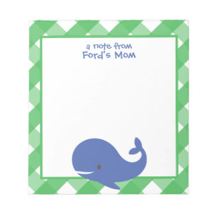 Gingham Whale Personalized Notepad
