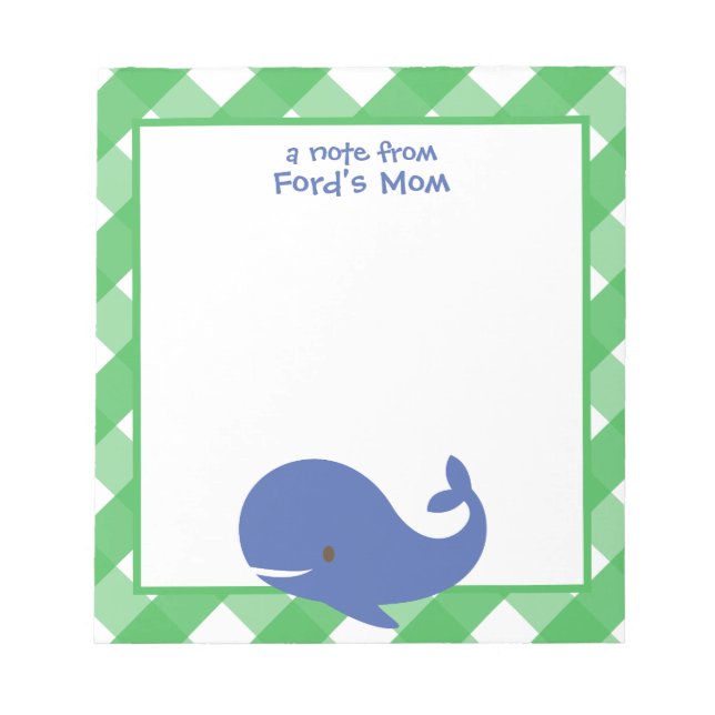 Gingham Whale Personalized Notepad (Front)