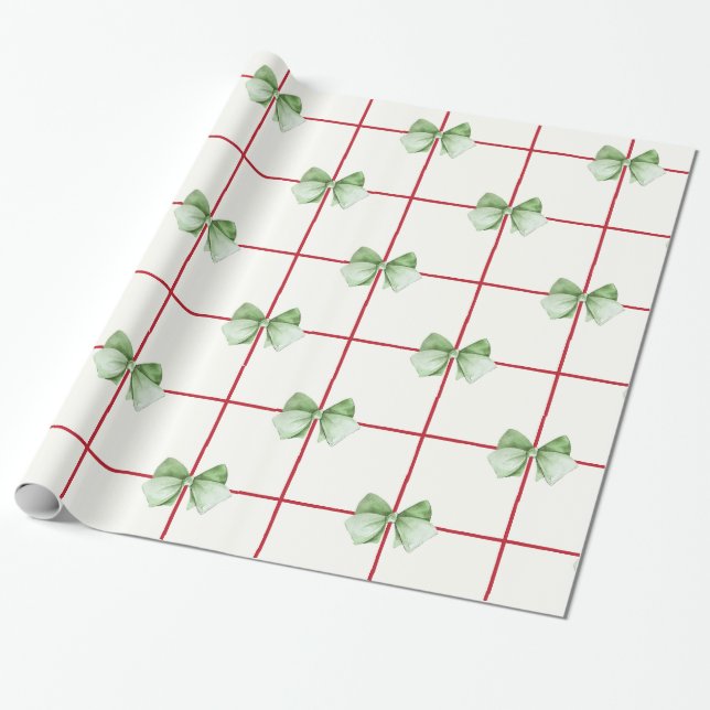 Gingham with Bows Christmas Wrapping Paper (Unrolled)