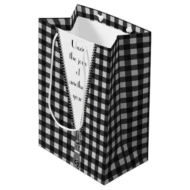 Gingham with Zipper for Birthday Medium Gift Bag (Front Angled)