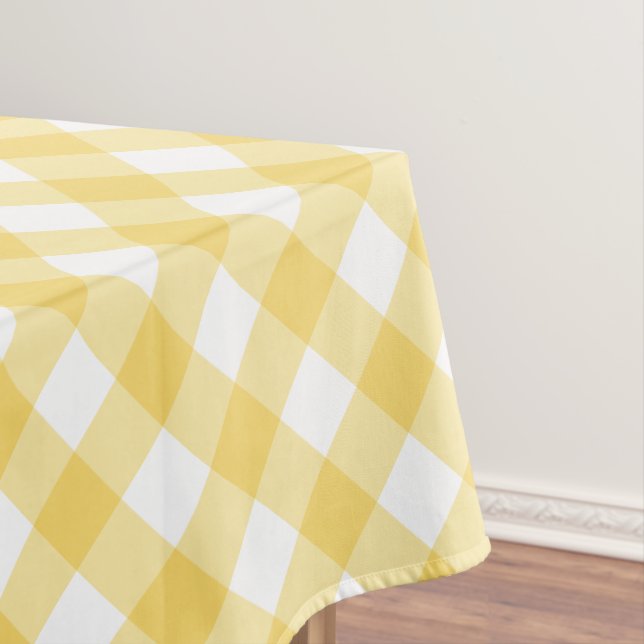Gingham Yellow And White Plaid Pattern Tablecloth (In Situ)