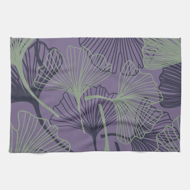 Gingko biloba: abstract vintage pattern. kitchen towel (Horizontal)