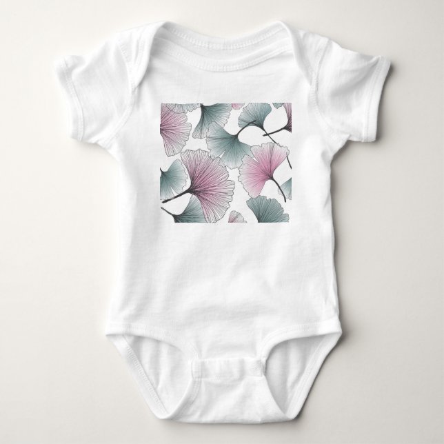 Gingko biloba hand-drawn. baby bodysuit (Front)