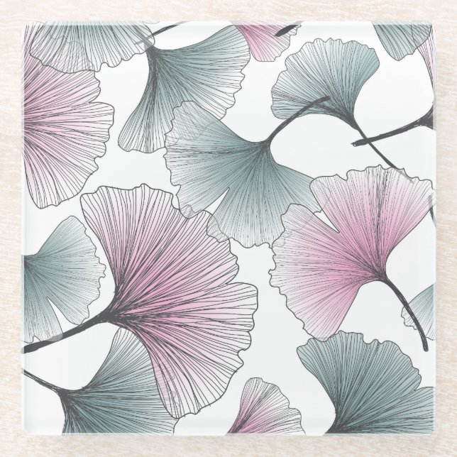 Gingko biloba hand-drawn. glass coaster (Front)
