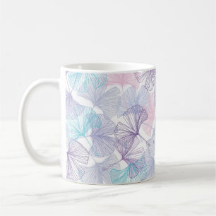Gingko biloba seamless background pattern. Purple, Coffee Mug