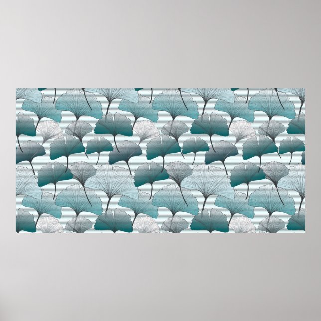 Gingko biloba seamless blue colours pattern.  poster (Front)