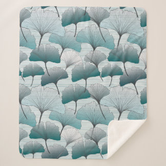 Gingko biloba seamless blue colours pattern.  sherpa blanket