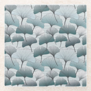 Gingko biloba, seamless blue pattern. glass coaster