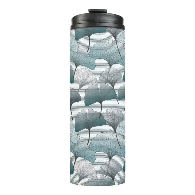 Gingko biloba, seamless blue pattern. thermal tumbler (Front)