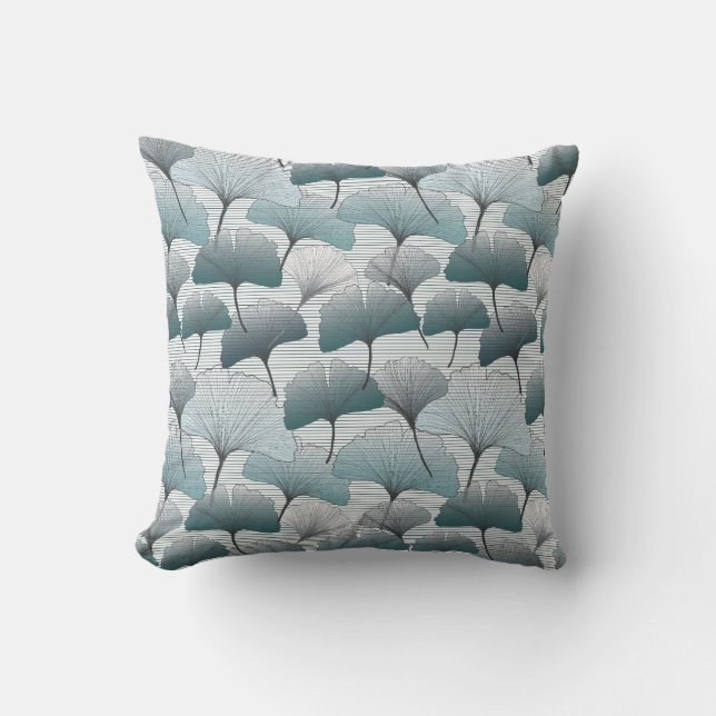 Gingko biloba, seamless blue pattern. throw pillow (Front)