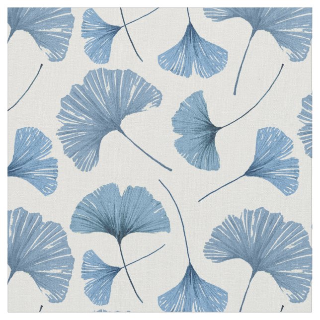 Gingko leaf blue and white pattern fabric (Close Up)