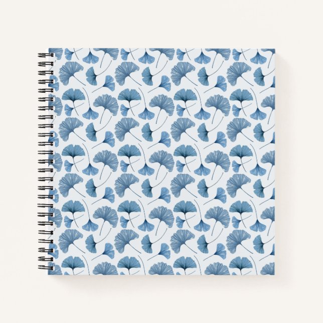 Gingko leaf blue and white pattern sketchbook notebook (Front)