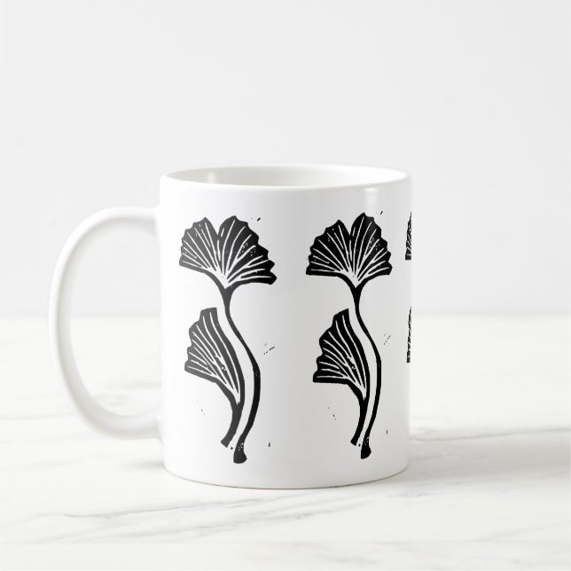 Gingko Leaf Lino Print Mug (Left)