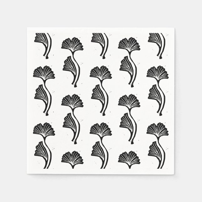 Gingko Leaf Lino Print Napkin (Front)