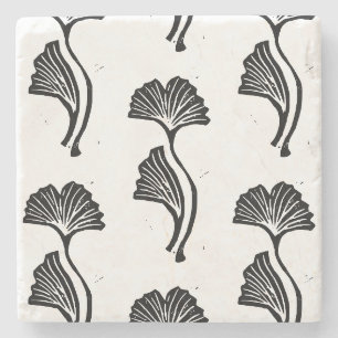 Gingko Leaf Lino Print Stone Coaster