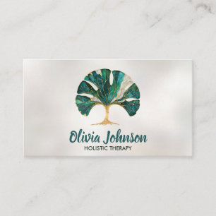Gingko Leaf Tree - Emerald Marble and Gold Business Card