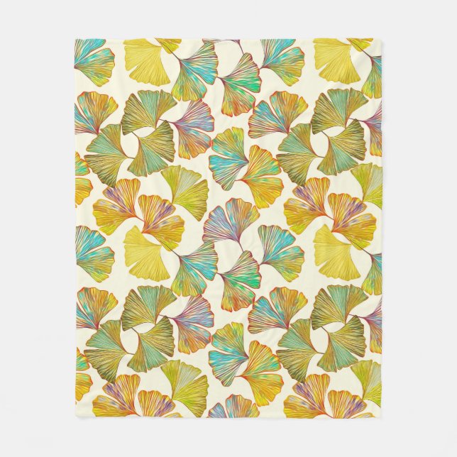 Gingko Leaves: Floral Abstract Art Fleece Blanket (Front)