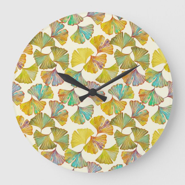 Gingko Leaves: Floral Abstract Art Large Clock (Front)