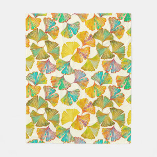 Gingko leaves on floor seamless pattern. Watercolo Fleece Blanket