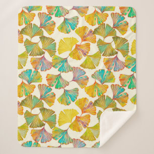 Gingko leaves on floor seamless pattern. Watercolo Sherpa Blanket