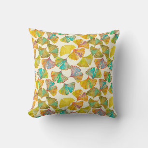 Gingko leaves on floor seamless pattern. Watercolo Throw Pillow