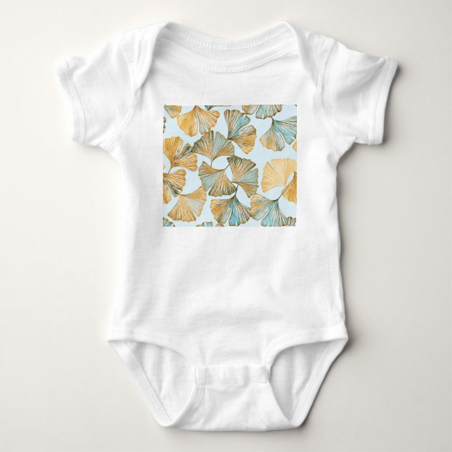 Gingko Leaves Watercolor Seamless Pattern Baby Bodysuit (Front)